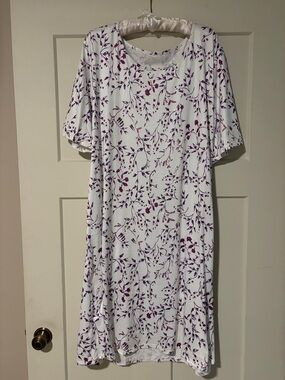 BUNDLE & SAVE!  White Floral Knit T-Shirt Dress with Purple Print
